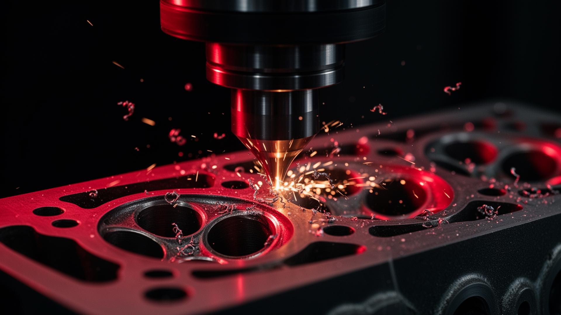 CNC precision machining of an engine cylinder head